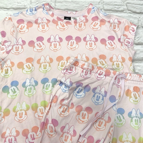 Disney Mickey Minnie Mouse Woman Pink Pajama Set  2pc Sz M Soft Cozy Lounge Wear - Picture 16 of 16